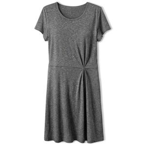 Halogen Gray Twist Front Fit Flare Knit Dress L Short Sleeve Knee Length NWT
